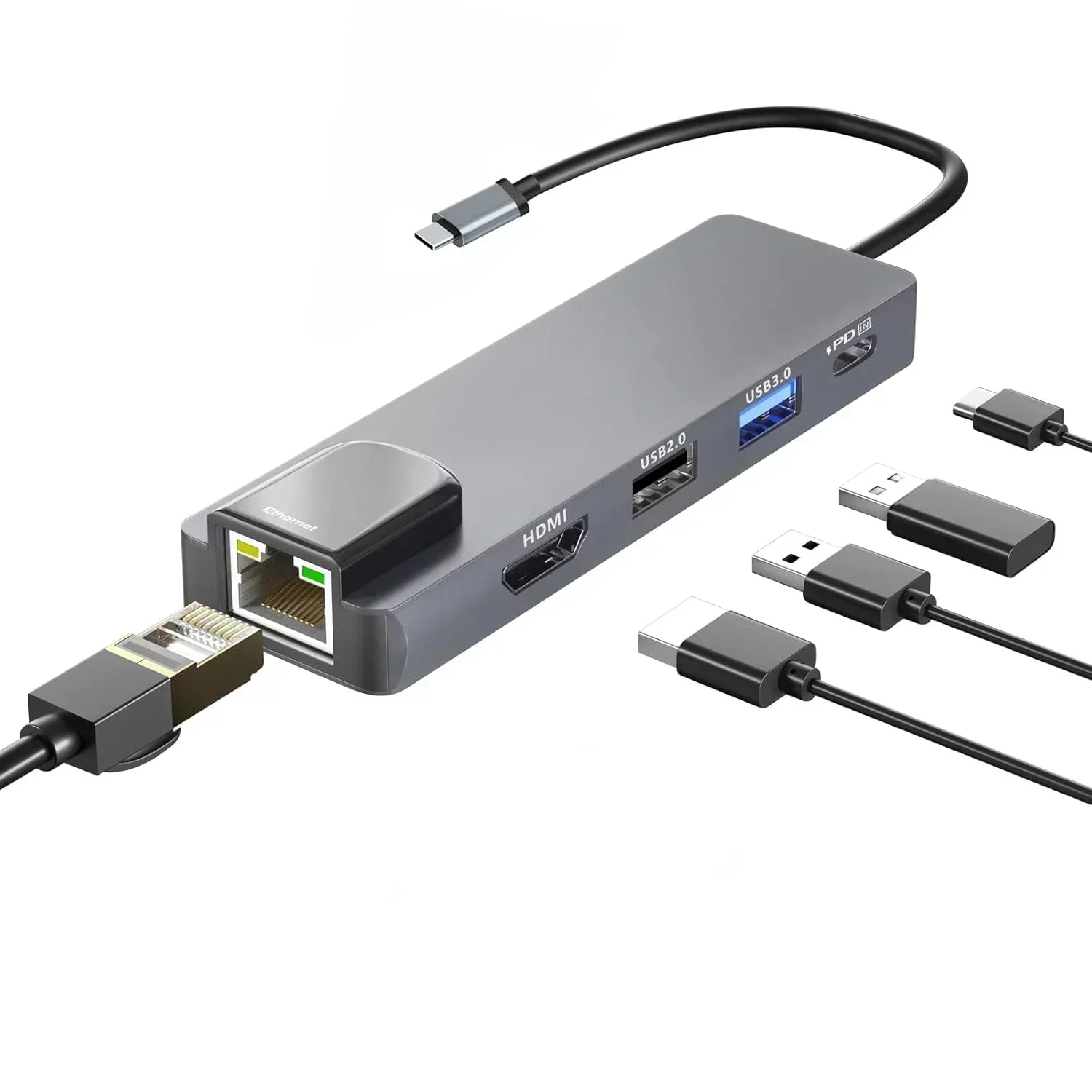 TYPE-C HUB 5 IN1 RJ45+PD+2USB+HDMI